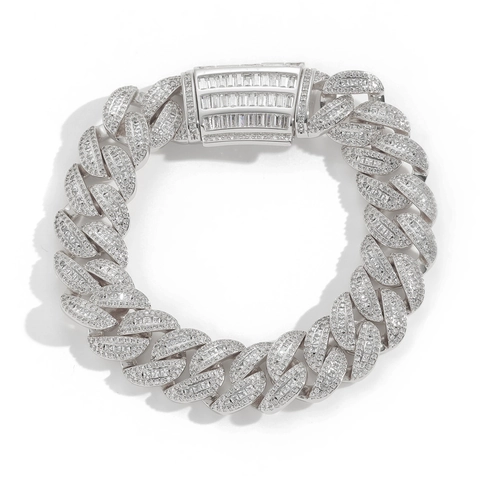 Bracciale Hip Hop Miami Cuban Link Iced Out In Rame Con Zirconia Cubica Baguette Mista Gioielli Placcati Oro Vero Per Uomo