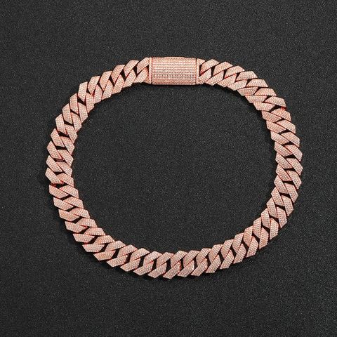 Hip Hop Roségold Panzerkette Halskette Für Damen Herren Mikro Eingelegter Zirkonia Kupfer Raute Schmuck Armband Geschenk
