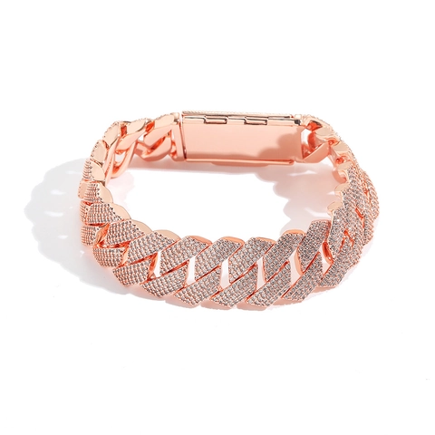 Collana a Maglia Cubana Hip Hop Oro Rosa per Uomo Donna Gioielli in Rame con Zirconia Micro Intarsiata Bracciale Regalo