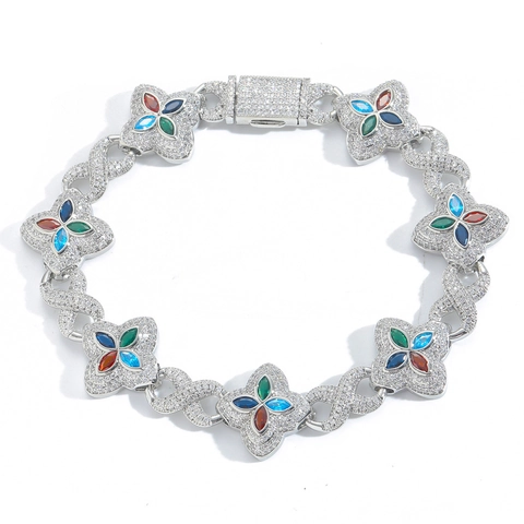 Lussuosa Collana Hip Hop Iced Out Quadrifoglio Infinito Oro Placcato Rame Colorata Zirconia Gioielli per Feste Unisex