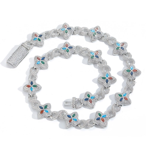Lussuosa Collana Hip Hop Iced Out Quadrifoglio Infinito Oro Placcato Rame Colorata Zirconia Gioielli per Feste Unisex