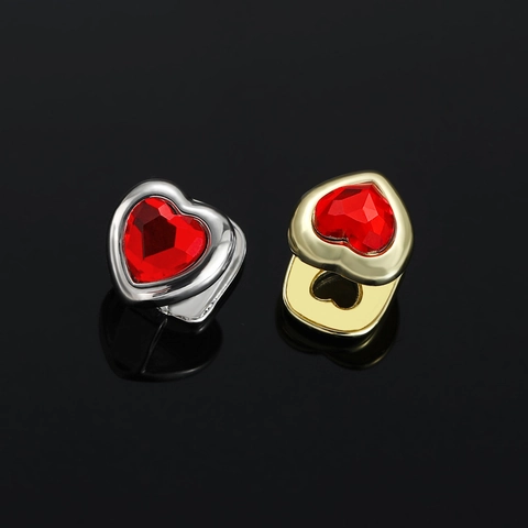 Hip Hop Heart Shaped Single Tooth Grillz Copper Inlaid Zirconia Gold Silver Plated Tooth Cap Jewelry For Halloween Party