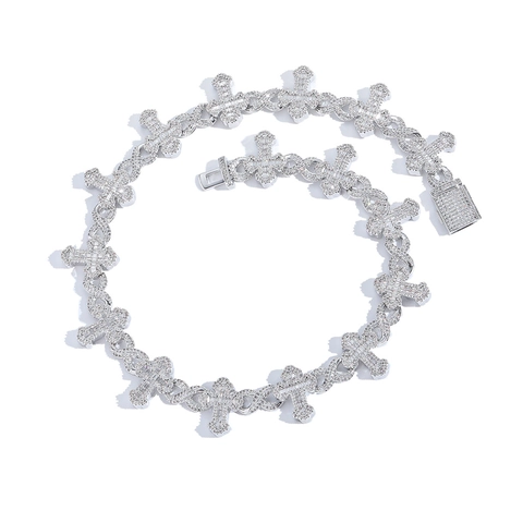 Collier Hip Hop Iced Out Croix Symbole de l'Infini Maillons en Cuivre Zirconia Pavé pour Hommes Femmes Bijoux de Mode