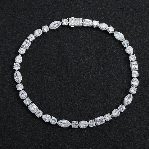 Collana Hip Hop in Rame Zirconia Cuore Marquise Mixed Cut Iced Out Catena per Uomo Donna Gioielli alla Moda