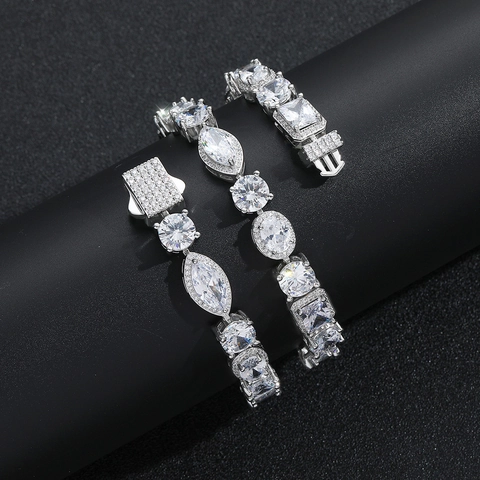 Collana Hip Hop in Rame Zirconia Cuore Marquise Mixed Cut Iced Out Catena per Uomo Donna Gioielli alla Moda