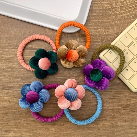 Elastici per Capelli a Forma di Fiore in Velluto a Coste Vintage per Bambini Donna Alta Elasticità Tessuto Floreale Scrunchies Accessori per Capelli Fatti a Mano