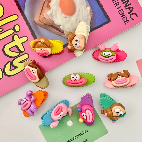 Cute Cartoon Funny Sausage Mouth Clown Hair Clips Acrylic Handmade Little Girls BB Clips Kawaii Bangs Side Hair Accessories