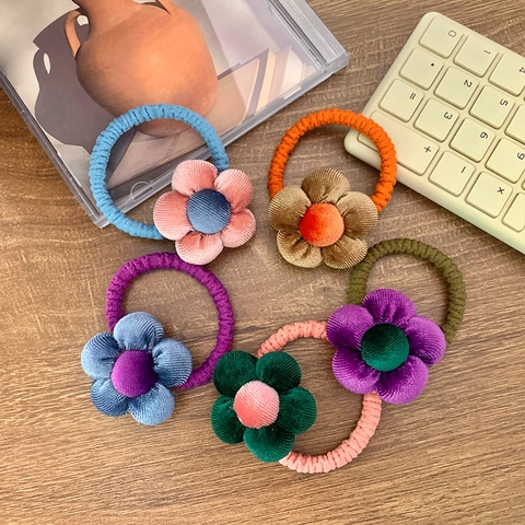 Elastici per Capelli a Forma di Fiore in Velluto a Coste Vintage per Bambini Donna Alta Elasticità Tessuto Floreale Scrunchies Accessori per Capelli Fatti a Mano