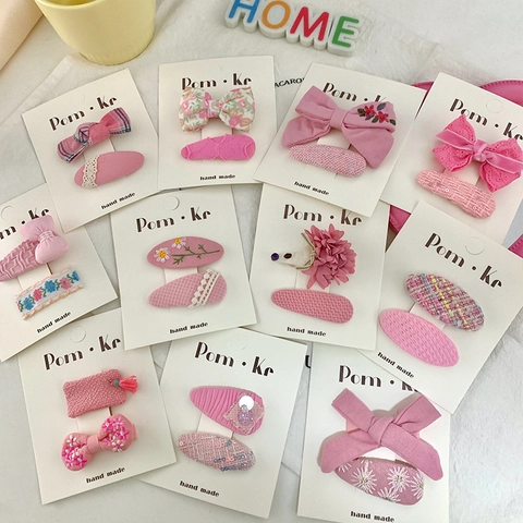 Fermagli per Capelli Rosa con Fiocco e Fiori per Bambini Dolci Forcine in Tessuto Ricamo Pizzo Accessori per Capelli