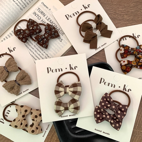 Elastici per Capelli a Fiocco Fatti a Mano per Bambini Vintage Floreale Plaid Pois Corde per Capelli Elastici Gioielli per Capelli Bambini