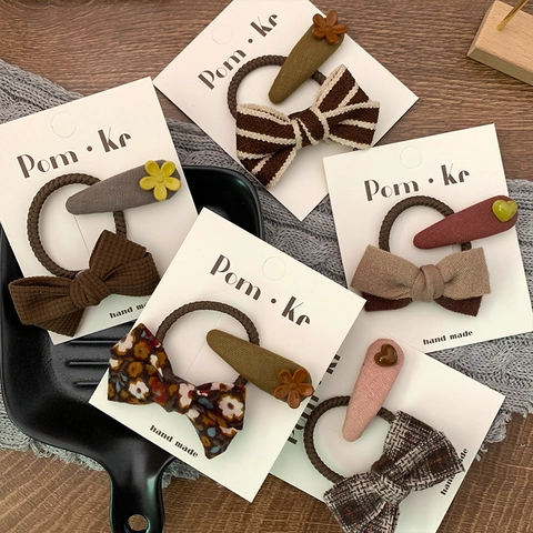 Barette Cheveux en Tissu avec Nœud Floral Vintage et Élastique Cheveux pour Filles Doux Style Coréen Accessoires Cheveux Fait Main