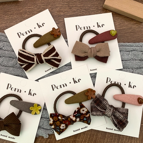 Barette Cheveux en Tissu avec Nœud Floral Vintage et Élastique Cheveux pour Filles Doux Style Coréen Accessoires Cheveux Fait Main