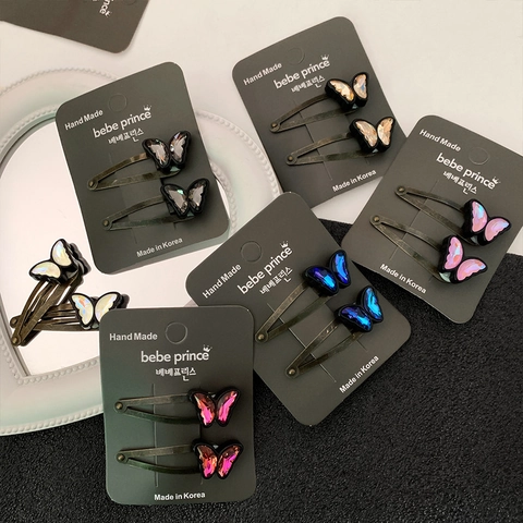 Douces Barrettes à Cheveux Papillon pour Enfants en Alliage de Strass Ensemble de Barrettes Faites à la Main pour Filles Pinces à Frange de Couleur Contrastée