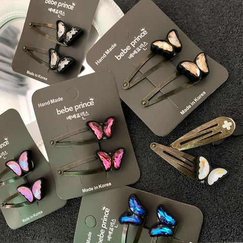 Douces Barrettes à Cheveux Papillon pour Enfants en Alliage de Strass Ensemble de Barrettes Faites à la Main pour Filles Pinces à Frange de Couleur Contrastée