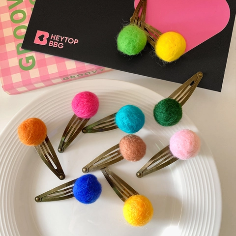 Barrettes à Cheveux Enfants avec Boules de Feutre Colorées Clips à Pression en Alliage Vintage Fait à la Main Accessoires Cheveux