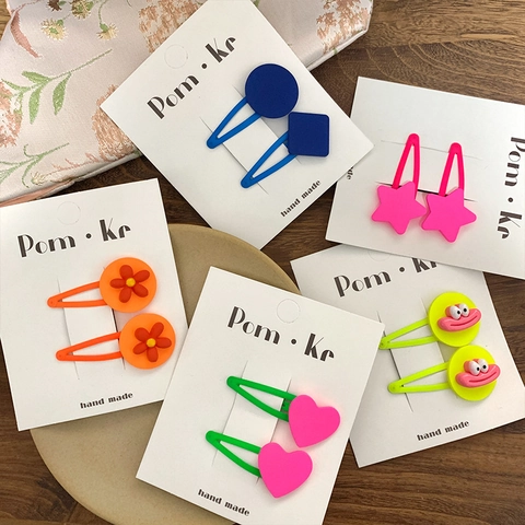 Pinces à Cheveux pour Enfants de Style Coréen Couleur Fluorescente Mate Forme de Cœur Étoile Fleur Alliage Résine Barrettes Accessoires de Coiffure Filles
