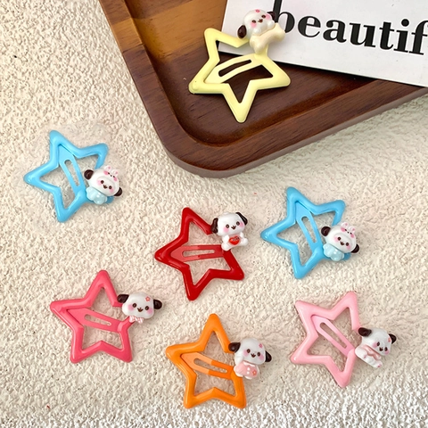 Simpatici Fermagli per Capelli a Forma di Stella Cava con Cucciolo di Cartone Animato Dolci Colorati Fermagli per Frangia da Ragazza