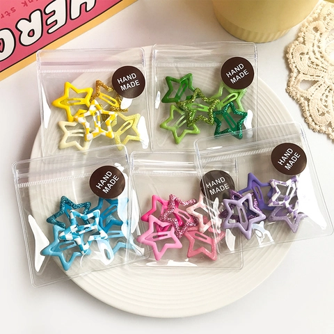 Kids Star Shaped Plaid Glitter BB Hair Clips Sweet Colorful Metal Side Barrettes Girls Handmade Fashion Hair Accessories