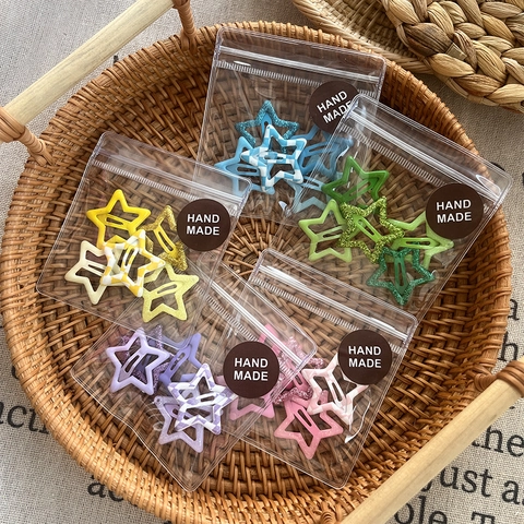 Kids Star Shaped Plaid Glitter BB Hair Clips Sweet Colorful Metal Side Barrettes Girls Handmade Fashion Hair Accessories