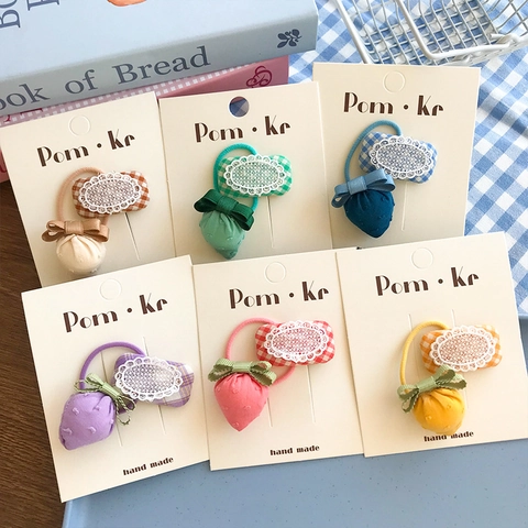 Handgemaakte Aardbei Ruitjes Stof Haarelastiekjes Voor Meisjes Kant Strik Elastische Haarklemmen Ponytail Houders Sieraden