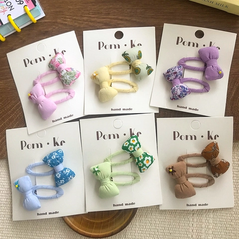 Cute Girls Bow Hair Clips Fabric Floral Metal Snap Hairpins Handmade BB Clips Kids Boutique Fashion Hair Accessories