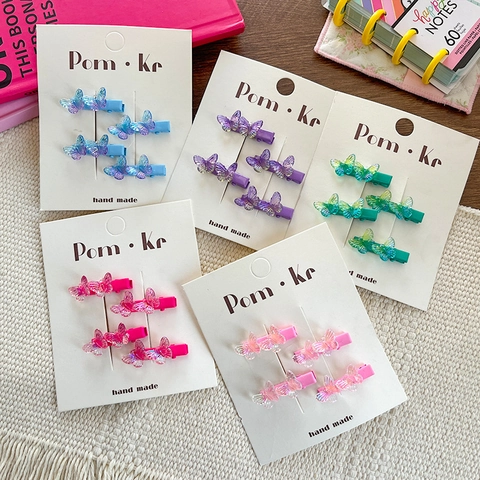 Kids Cute Gradient Butterfly Hair Clips Translucent Bowknot Side Hairpins Sweet Colorful Metal Acrylic Girls Hair Accessories