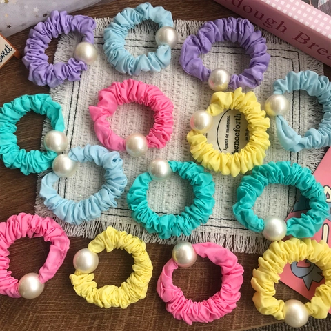 Elastico per Capelli in Tessuto Pieghettato Stile Coreano Con Decorazione in Grande Perla Artificial Sintetica Accessori per Capelli Donna