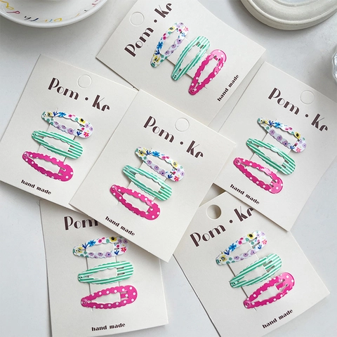 Dulces Pinzas para el Cabello con Borde Ondulado de Flores y Rayas de Metal Pintado para Niñas Accesorios Diarios