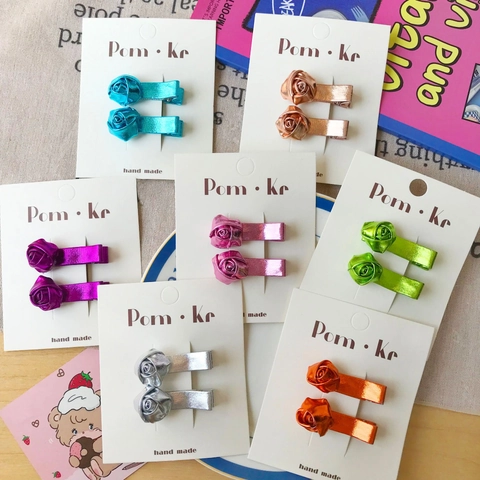 Süße Rose Blume Haarspangen Set Handgefertigt Metallische Kunstleder Entenschnabel Clips Für Kinder Mädchen Mode Haarschmuck