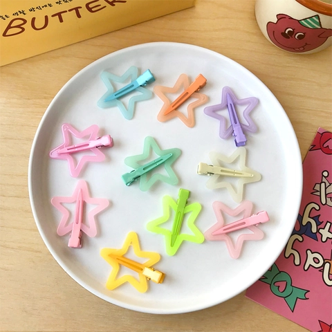 Lindas Pinzas para el Pelo en Forma de Estrella Color Caramelo Pentagrama Pinza Pico de Pato Plástico Mate Resina Horquillas para Niños Accesorios para el Cabello