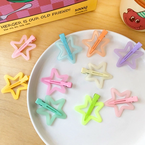 Lindas Pinzas para el Pelo en Forma de Estrella Color Caramelo Pentagrama Pinza Pico de Pato Plástico Mate Resina Horquillas para Niños Accesorios para el Cabello