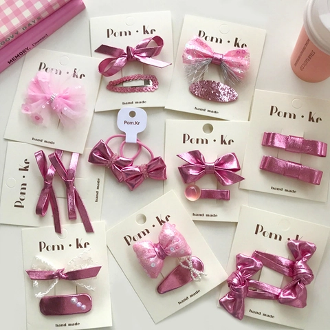 Korean Style Sweet Bow Hair Clip Set For Kids Girls Lace Sequin Artificial Pearl Fairy Butterfly Hair Ties Headwear Accessory