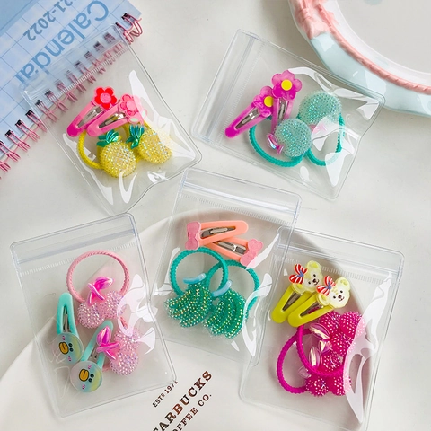 Süßer Cartoon Frucht Blume Haarschmuck Für Kinder Mädchen Schleife Glitzer Harz Haarspangen Elastische Haargummis Mode Täglich Haar Deko