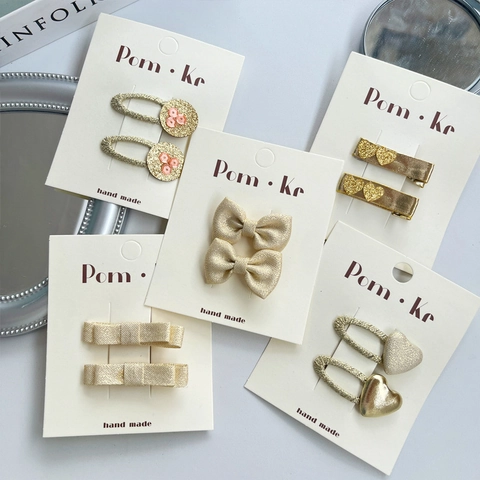 Juego de Pinzas para el Pelo Niños Lazo Corazón Lentejuelas Pinzas de Pico de Pato Moda Coreana Accesorios Cabello Cuero Tela