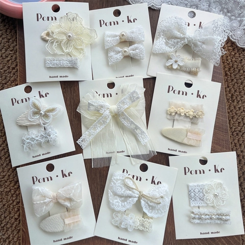 Sweet Lace Bow Artificial Pearl Hair Clip For Girls Handmade Floral Butterfly Hairpin Princess Hair Accessories For Children