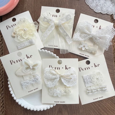 Sweet Lace Bow Artificial Pearl Hair Clip For Girls Handmade Floral Butterfly Hairpin Princess Hair Accessories For Children