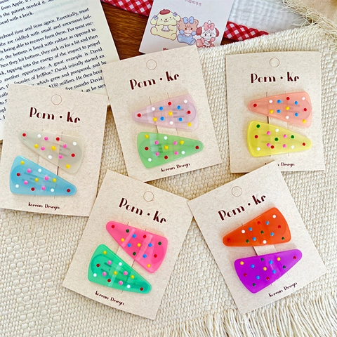 Lindas Pinzas Para El Cabello Con Triángulo De Lunares Para Niños Color Gelatina Horquillas De Resina Estilo Coreano Hechas A Mano