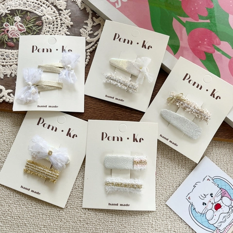 Fermagli per Capelli Bambina con Fiocco in Pizzo e Paillettes con Perle Artificiali e Strass Accessori per Capelli Fatti a Mano