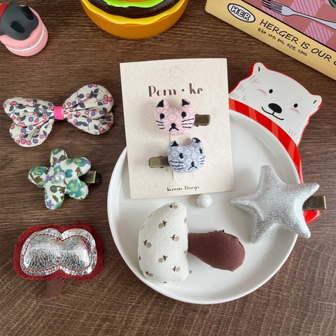 Handmade Fabric Hair Clips For Kids Floral Bow Star Mushroom Artificial Pearl Hairpin Cute Korean Style Hair Accessories For Girls Women