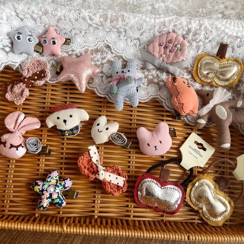Accessori per Capelli Fatti a Mano in Tessuto Cartone Animato Animale Frutta Fermagli Elastici per Ragazze Bambini Orso Coniglio Stella Cuore