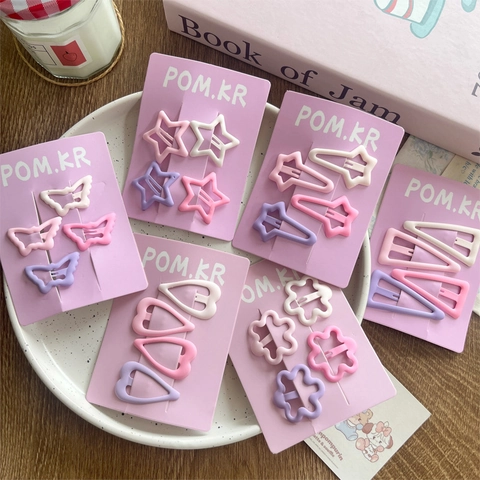 Dulces Pinzas para el Cabello de Metal de Color Macaron Mate para Niñas Lindas Pinzas con Forma de Estrella Corazón Flor Mariposa
