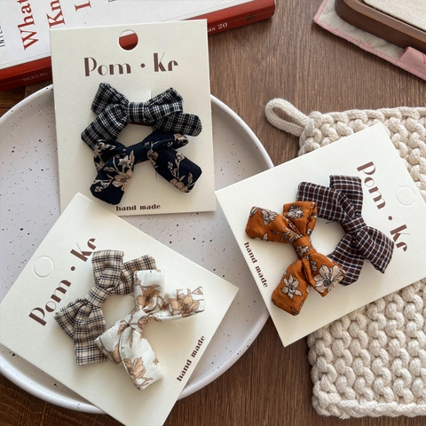 Handmade Fabric Bow Hair Clips Plaid Floral Pattern Hairpins Sweet Vintage Bangs Side Clips Accessories For Kids Women
