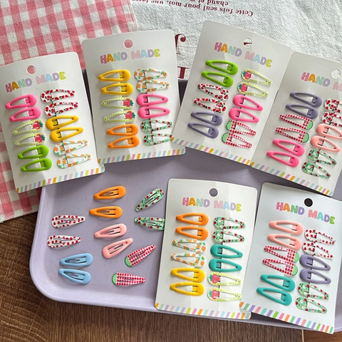 Kids Candy Color Fruit Pattern BB Hair Clips Set Handmade Cute Floral Plaid Snap Clips For Girls Daily Hair Accessories
