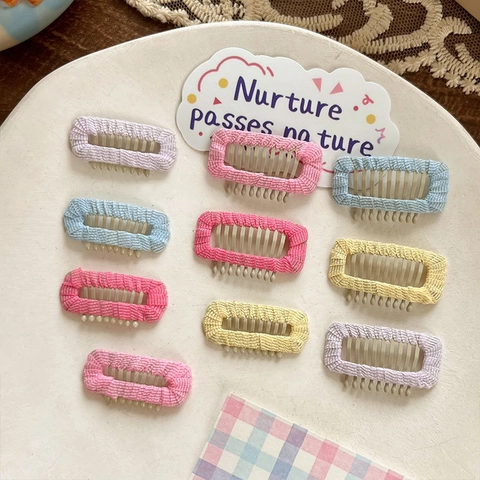 Handmade Fabric Wrapped Mini BB Hair Clips Candy Color Rectangular Hairpins For Kids Girls Pets Bangs Side Clips Hair Accessories