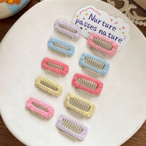 Handmade Fabric Wrapped Mini BB Hair Clips Candy Color Rectangular Hairpins For Kids Girls Pets Bangs Side Clips Hair Accessories
