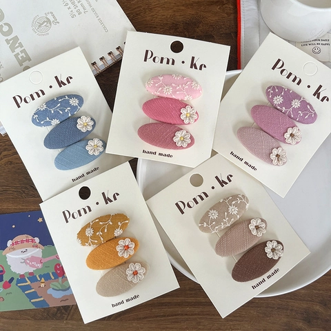 Koreanischer Stil Kinder Blumen Stoff Haarklammern Set Stickerei Süße Mädchen Haarnadeln Ästhetische Morandi Haaraccessoires