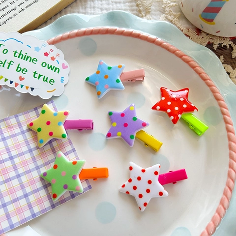 Lindas Pinzas para el Cabello de Estrella con Lunares para Niños Dulce Color Caramelo Clips de Presión Antideslizantes Accesorios de Moda Niñas