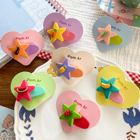 Süße Cartoon Harz Stern Obst Gemüse Haarspangen Für Kinder Baby Mädchen Handgefertigte Entenschnabel Haarnadeln Pony Clips Schmuck