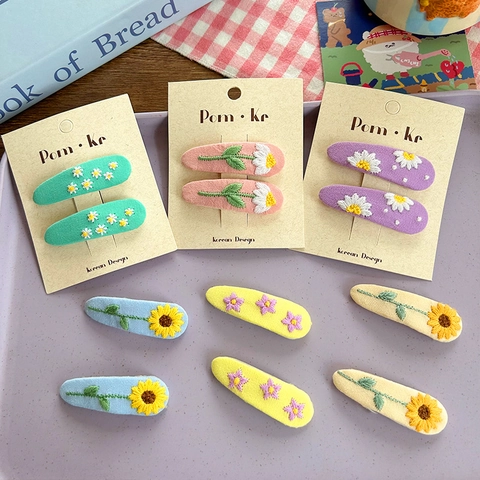 Barrettes à Cheveux en Tissu avec Broderie Florale Style Coréen Douce Tournesol Marguerite Pinces BB pour Filles Enfants