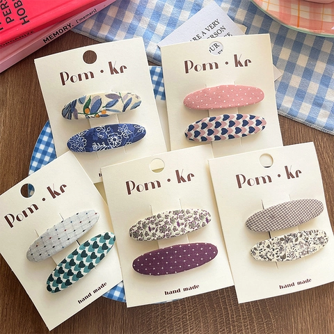 Barrettes à Cheveux en Tissu Style Coréen Vintage Motifs Floraux Pois Cœur Barrettes Ovales Femmes Filles Bijoux